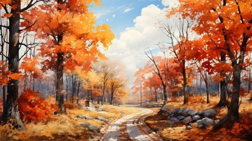 Serene Fall Landscape with Vibrant Trees and Forest Path