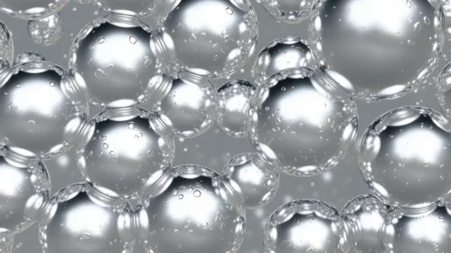 Silver Spheres with Bubbles on Blurred Background