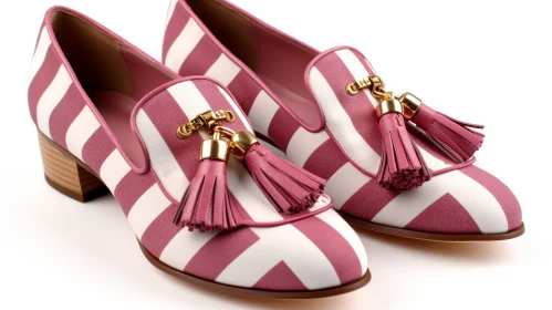Stylish Pink and White Striped Women's Loafers with Tassels