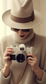 Stylish Woman with Film Camera - Close-Up Shot