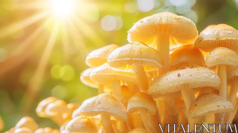 Sunlit Forest Mushroom Cluster AI Image