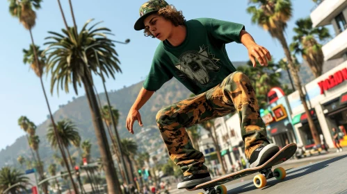 Urban Skateboarding Scene with Young Male Skateboarder
