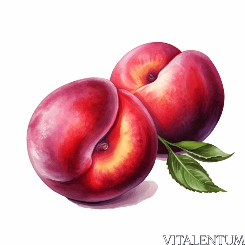 Captivating Watercolor Illustration of Two Pink Peaches AI Image