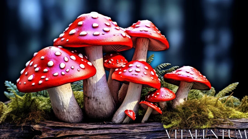 Enchanting Cluster of Red Mushrooms in Forest Setting AI Image