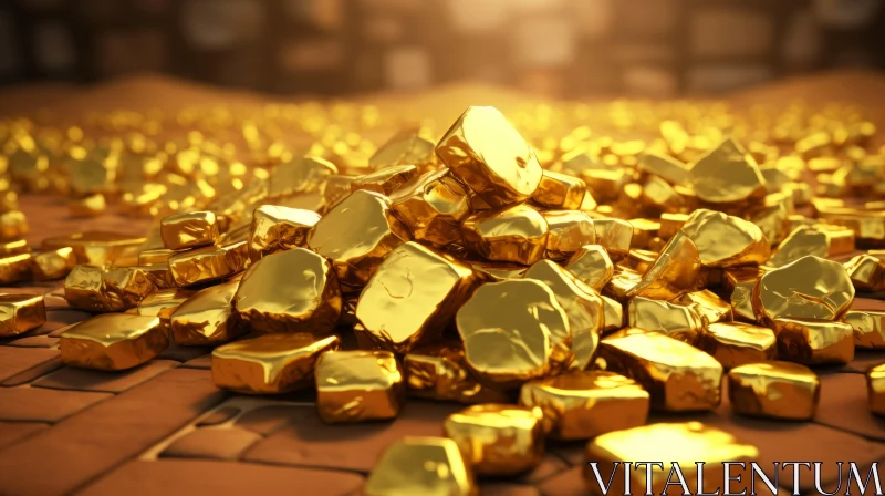 Golden Nugget Pile on Stone Surface AI Image