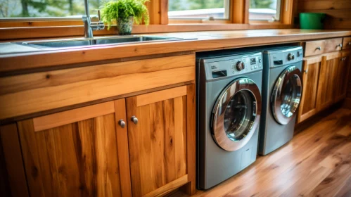 Modern Laundry Room with Washer, Dryer, and Sink