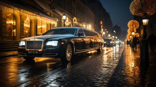 Night Cityscape with Luxury Limousine Reflection