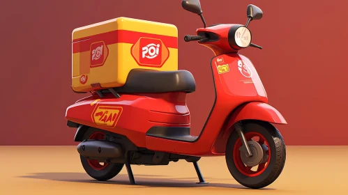 Red and White Scooter with Yellow Delivery Box