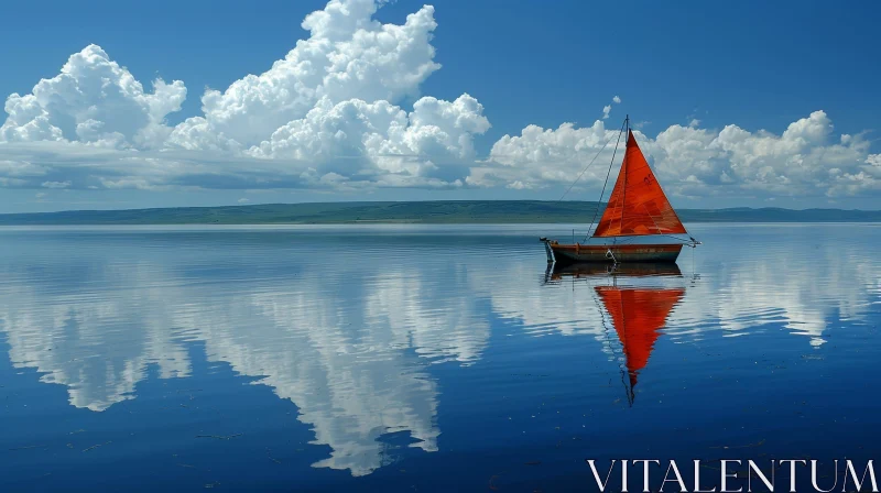 Serene Sailing Boat on a Lake AI Image