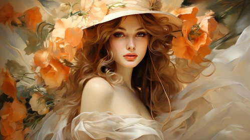 Serene Woman Portrait in Large-Brimmed Hat