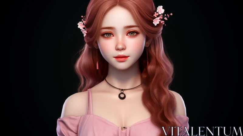Serene Woman Portrait with Pink Dress AI Image