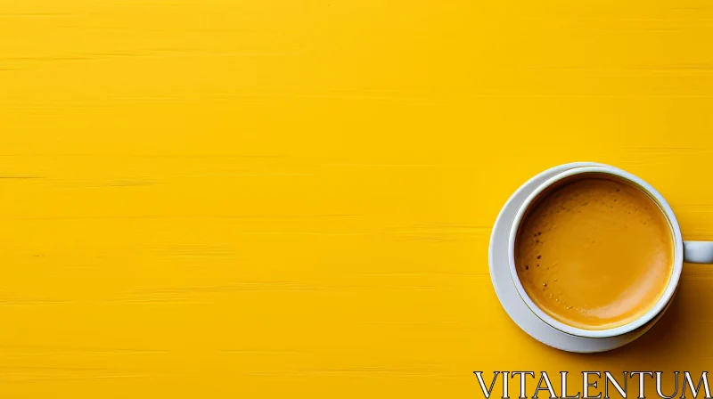 White Coffee Cup on Yellow Wooden Table AI Image