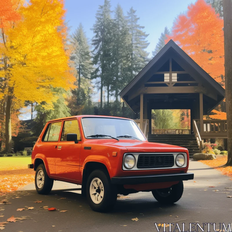 Captivating Red SUV in Classic Japanese Simplicity | Serene Landscape AI Image