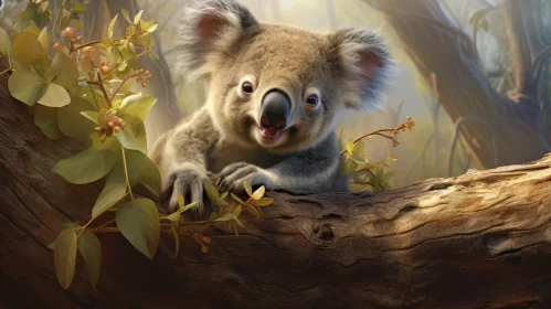 Majestic Koala on Tree Branch - Curious Expression