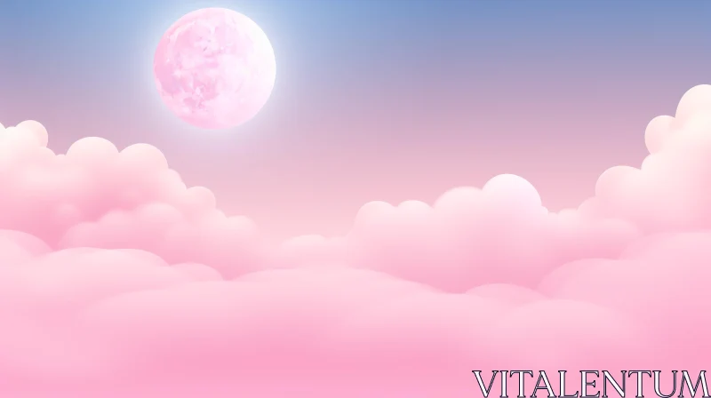 Pink and Blue Sky with Moon and Clouds AI Image