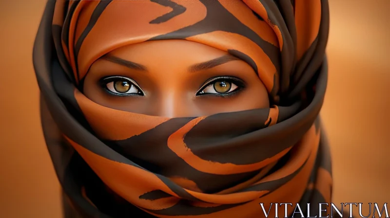 Serious Young Woman Portrait in Brown Hijab AI Image
