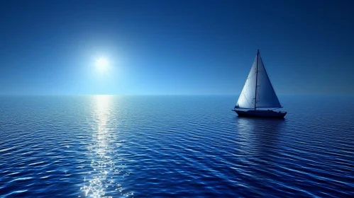 Tranquil Seascape with Sailboat and Sunshine