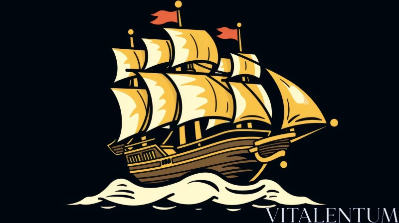Vintage Sailing Ship Illustration on Rough Sea AI Image
