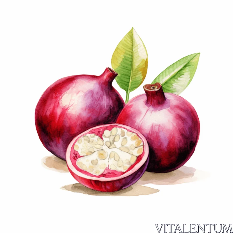 Watercolor Pomegranate Illustration | Realistic Scenery AI Image