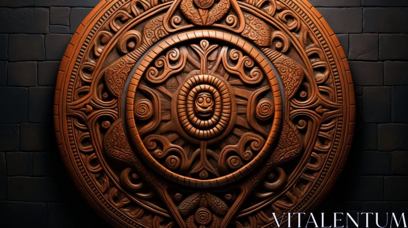 Ancient Mayan Calendar Carving - Detailed Wood Design AI Image