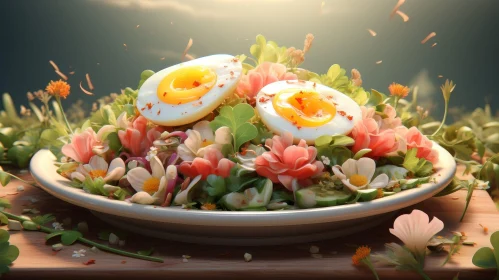 Delicious Salad with Boiled Eggs on Wooden Table