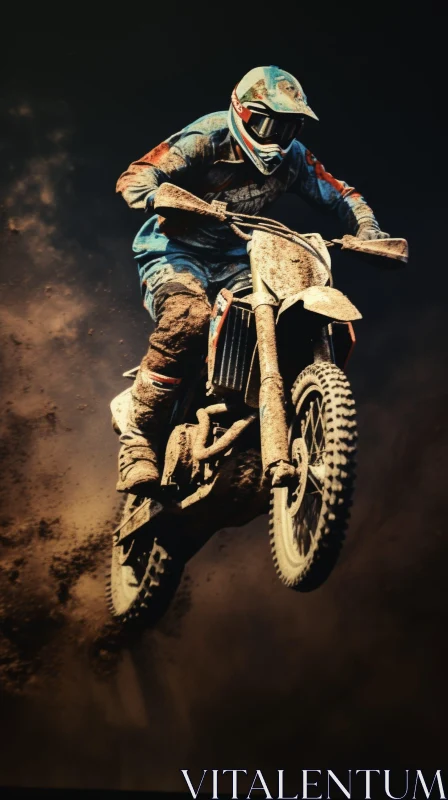 Extreme Dirt Bike Rider Jumps Over Sand Mound AI Image