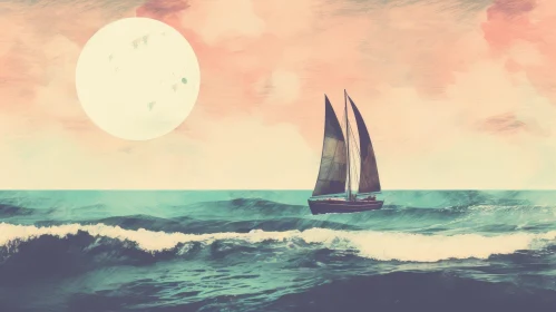 Tranquil Sailboat Painting at Sea
