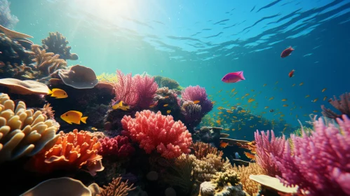 Beautiful Coral Reef with Colorful Fish and Clear Blue Water