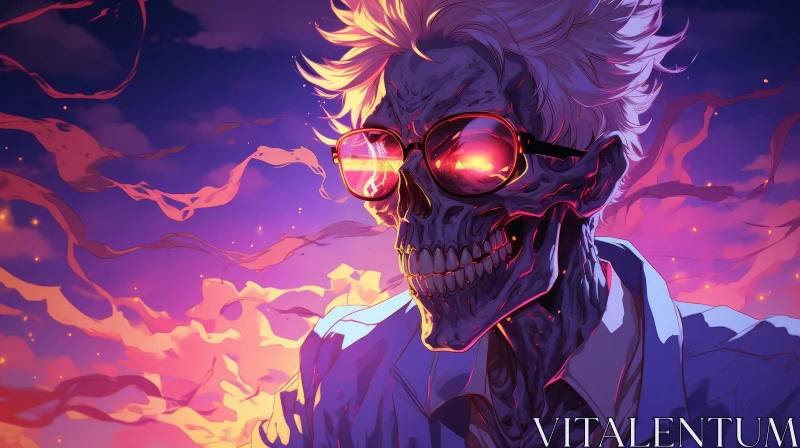 Glowing Skull with Glasses Digital Painting AI Image