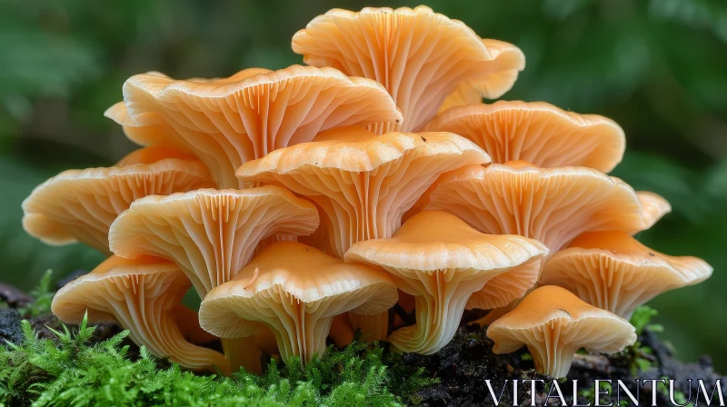 Graceful Orange Mushroom Group on Green Moss AI Image