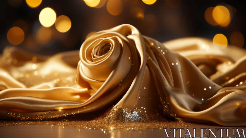Luxurious Gold Silk Rose on Glitter Background AI Image