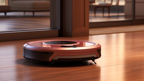 Robotic Vacuum Cleaner on Wooden Floor