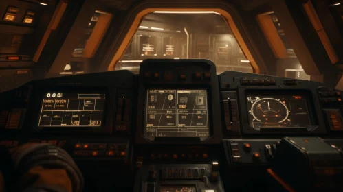 Sci-Fi Spaceship Cockpit Interior - Detailed View