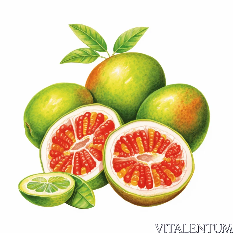 Captivating Hand-drawn Lime and Grapefruit Watercolor Illustration AI Image