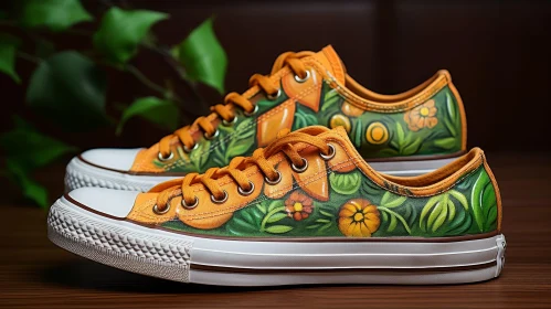 Custom Floral Design Orange Sneakers
