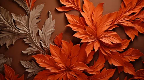 Floral Orange and Gray Wall Pattern