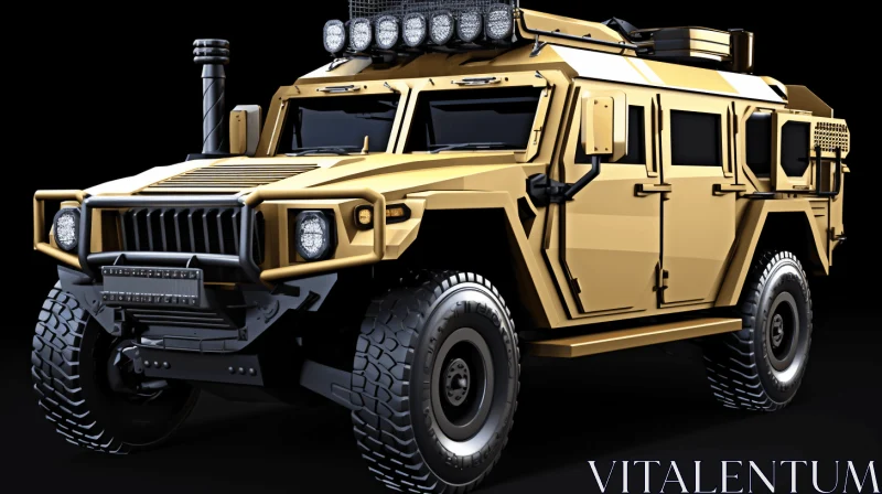 Hyper-Detailed Gold Military Car on Black Background AI Image