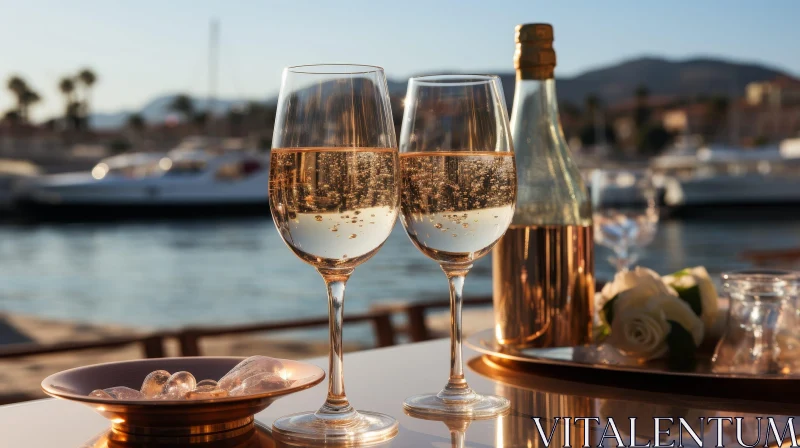 Luxury Celebration with Champagne Glasses and Yachts AI Image