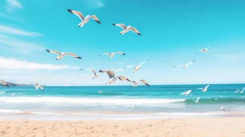 Seagulls Flying Over Ocean - Captivating Nature Scene