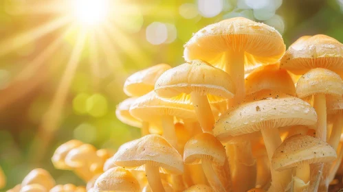 Sunlit Forest Mushroom Cluster
