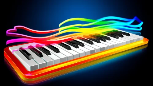 Abstract 3D Piano with Rainbow Light Trails
