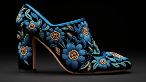 Blue Embroidered Velvet High Heel Shoe