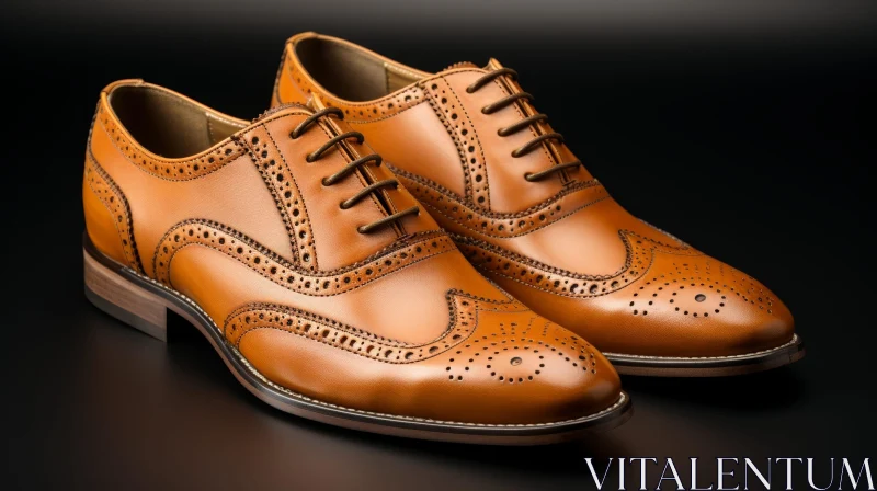 Brown Leather Shoes with Laces and Brogueing - Fashion Footwear AI Image