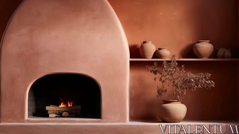 AI ART Cozy Fireplace with Flowers and Adobe Arch