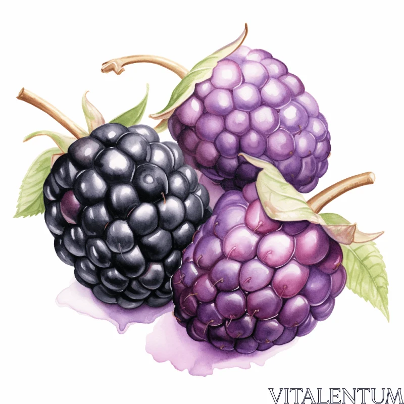 Exquisite Blackberry Fruits: Detailed Penciling and Realistic Watercolors AI Image