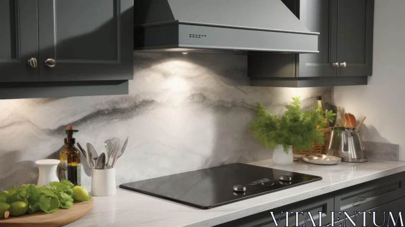 AI ART Modern Kitchen with Dark Gray Marble Countertop