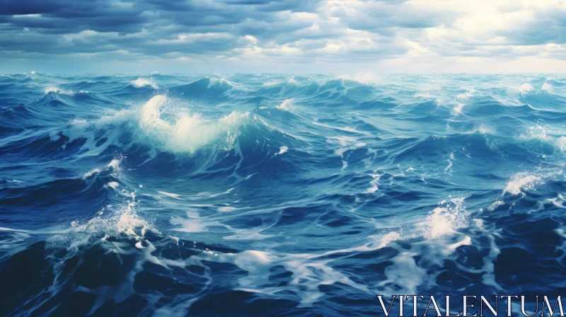 Powerful Sea Waves in Dramatic Light AI Image