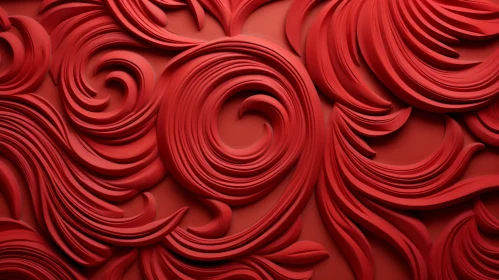 Red Textured Wall with Floral Pattern - 3D Rendering