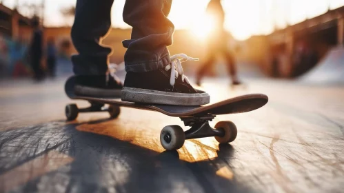 Skateboarder's Feet at Sunset