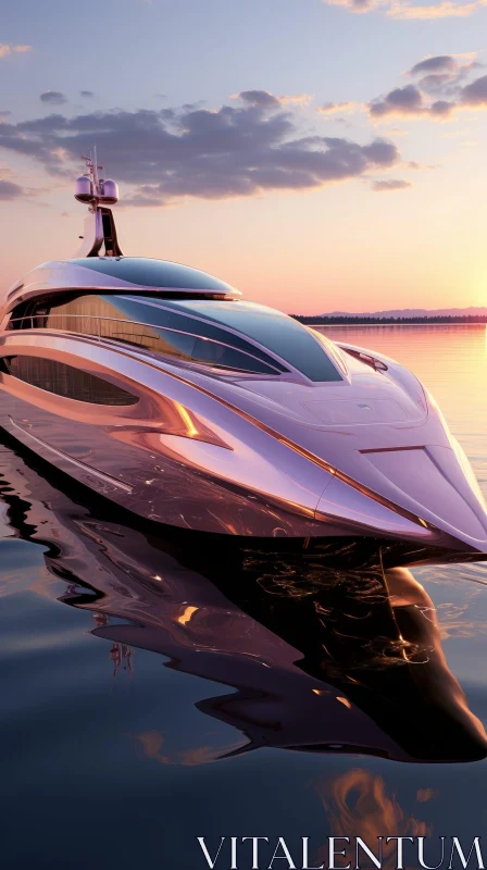 Sleek Futuristic Yacht in Calm Sea at Sunset AI Image